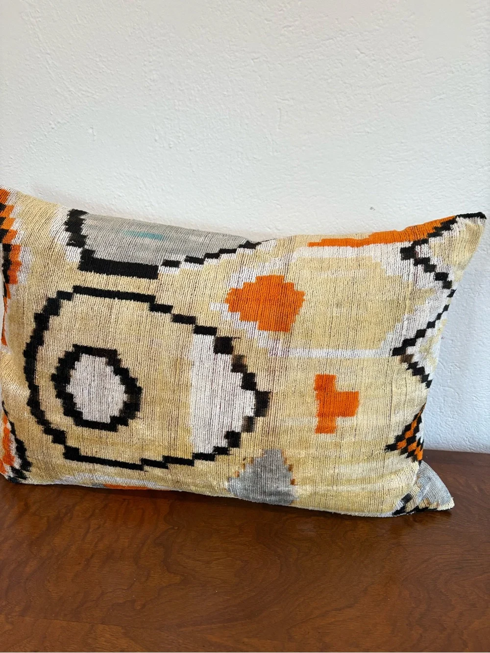 MD Home || Silk Velvet‎ Ikat Pillow Cover Sham Luxury Turkish 16 x 24 Orange Tan